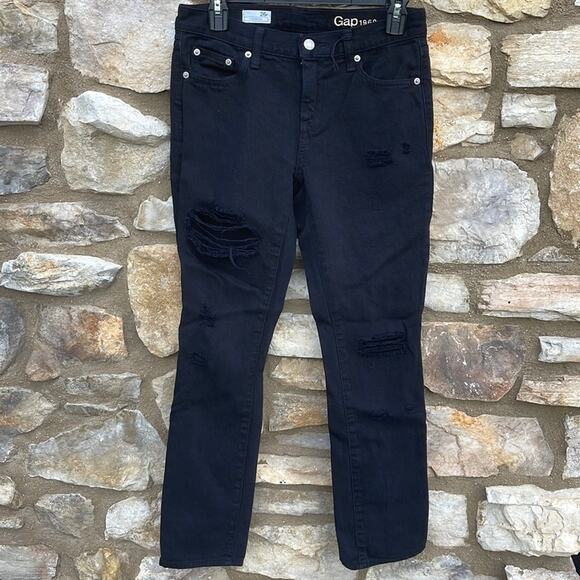 Gap black denim jeans girlfriend distressed size 26r - Picture 1 of 12